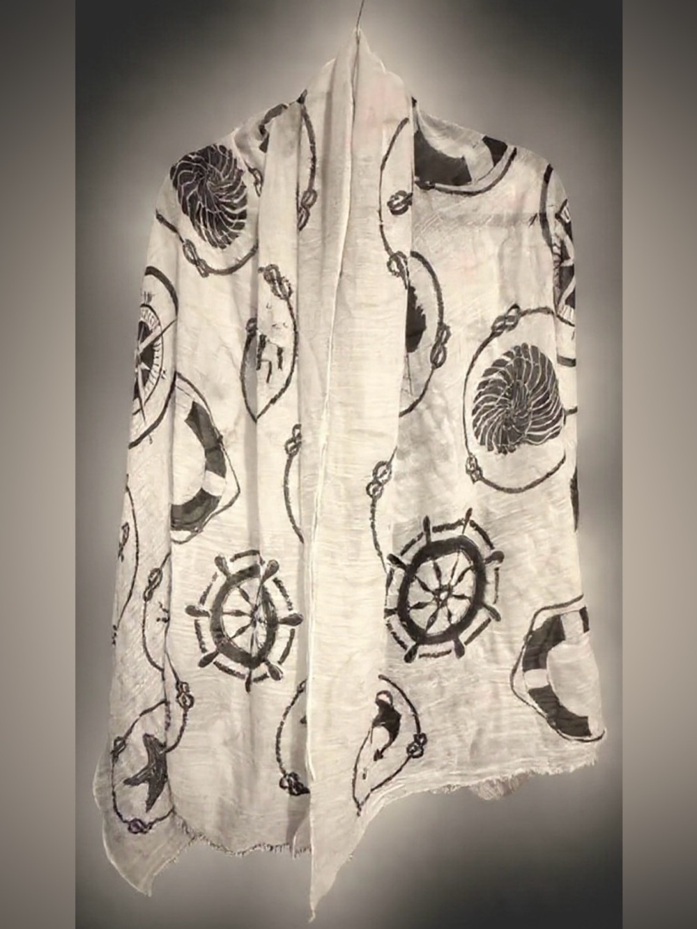 Nautical Black White Motif Scarf- Soft & Silky Feel